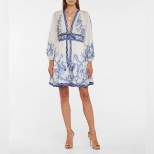 Authentic Zimmermann Aliane plunge bow mini dress 0P